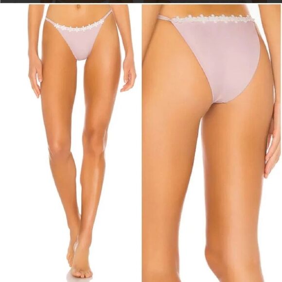 Tularosa Sunshine bikini bottom pink daisy trim swimsuit Revolve NWT Sz L $68 - Picture 2 of 5